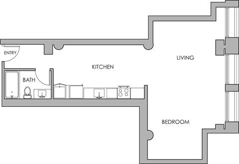 Floor plan for studio, 1 bath, 779 sqft